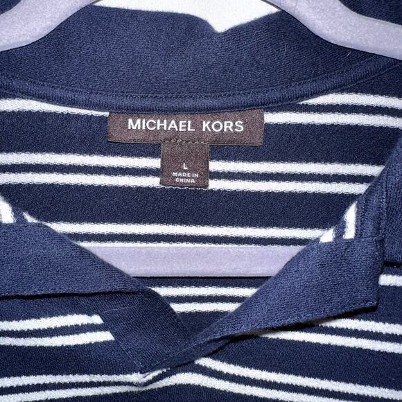 Michael Kors Men's Striped Short Sleeve Polo Blue Multi Size Large Spread Collar - Picture 3 of 9